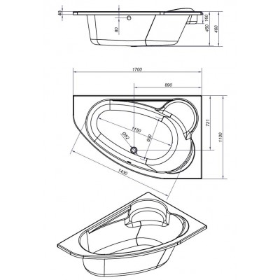 Ванна акриловая KALIOPE 170х110 правая