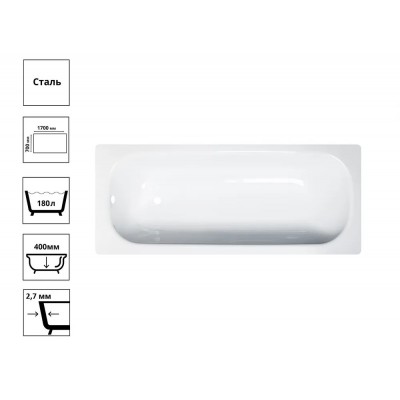 Ванна стальная Tevro 170x70 с ножками Ванна стальная Tevro 170x70 с ножками